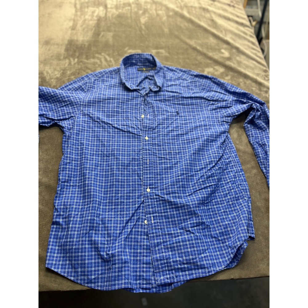 Ralph Lauren Mens XL Classic Fit Cotton Stretch Blue Plaid Button Down Shirt